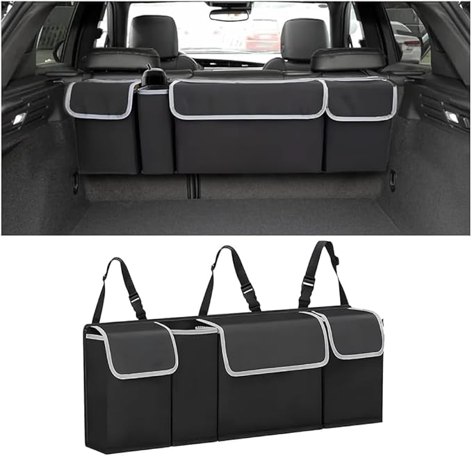 Car Trunk Organizer with Lid for 2022-2026 Tucson, Large Waterproof Vehicle Backseat Hanging Storage Bag with Pockets & Adjustable Straps