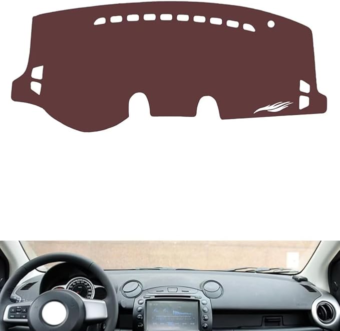 Leather Dashboard Cover Compatible with Mazda 2 2007-2012,Dash Board Cover mat Anti-Slip Sun-Proof and dust-Proof(Brown)