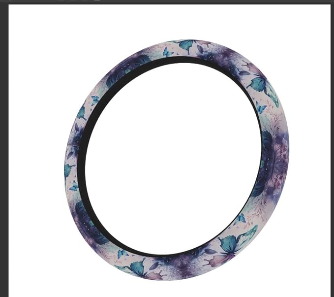 Purple FlowerSteering Wheel Cover Neoprene Material Most Cars Men&Women Universal 15 inch Premium Non-Slip Spring Steering Wheel Protector Floral Cute Car Accessories