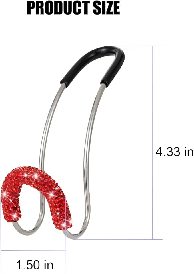 Bling Car Headrest Hook, 2PCS Crystal Rhinestone Vehicle Seat Purse Bag Organizer Hanger, Diamond Automotive Backseat Storage Holder Hook Accessories, Universal for SUV Truck Van (Red)