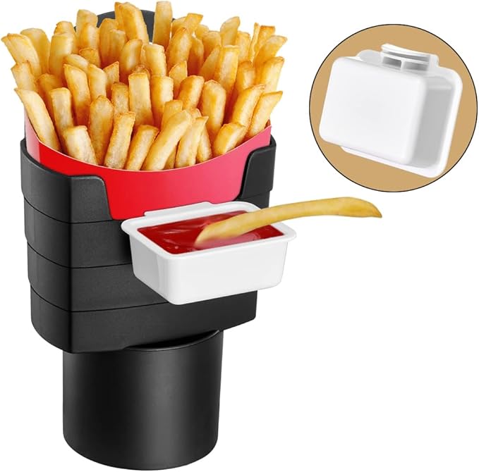 2 Pack French Fry Holder for Car Multi-Purpose Fast Food Drink Cup Holder Expander Car Storage Box Holder with Dipping Sauce Holder