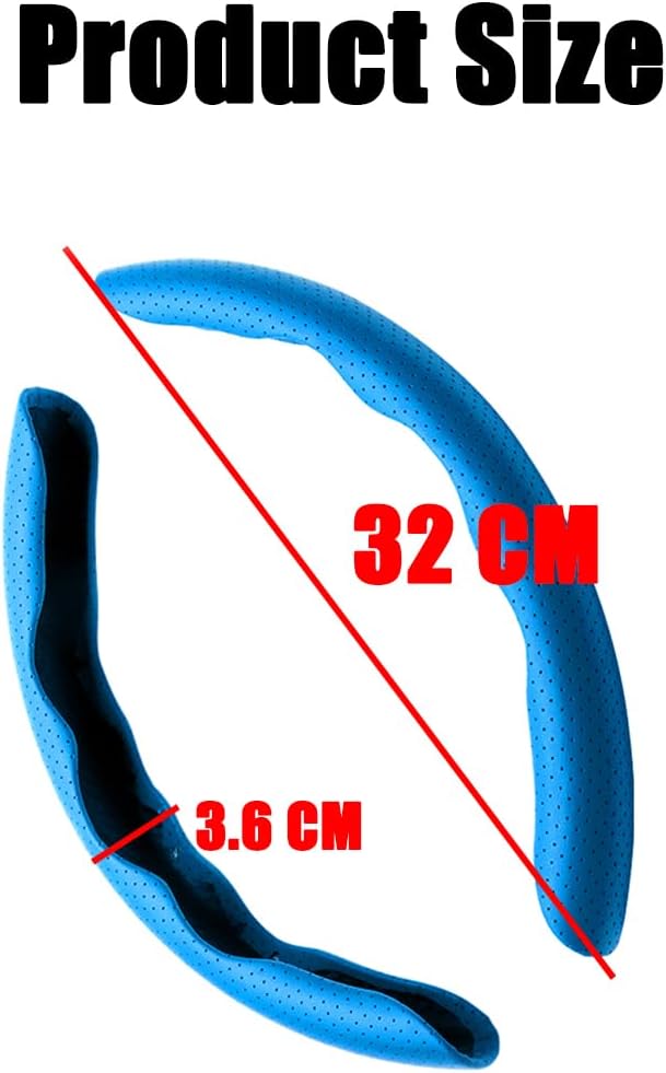 LoyaForba Car Steering Wheel Cover, Universal 15 Inch Leather Segmented Auto Steering Wheel Protector, Anti-Slip and Soft Breathable, Car Interior Accessories for Most Vehicle, SUV, Truck (Blue)