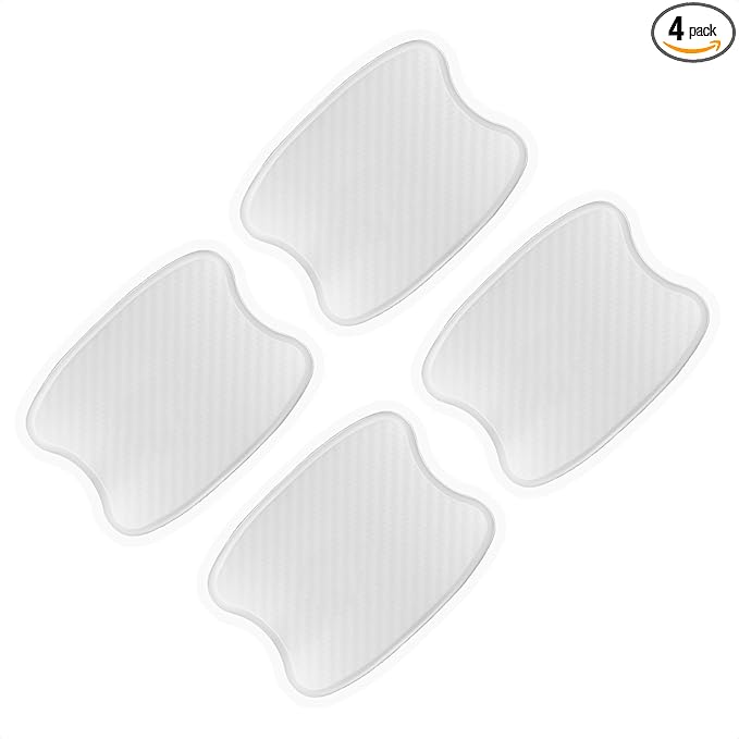 TANGSEN 4Pcs Universal 3D Carbon Fiber Texture Automotive Door Cup Handle Recess Paint Protector Cover Scratch Non-Marking Silicone Personalize Pad Sticker (White Translucent,S)