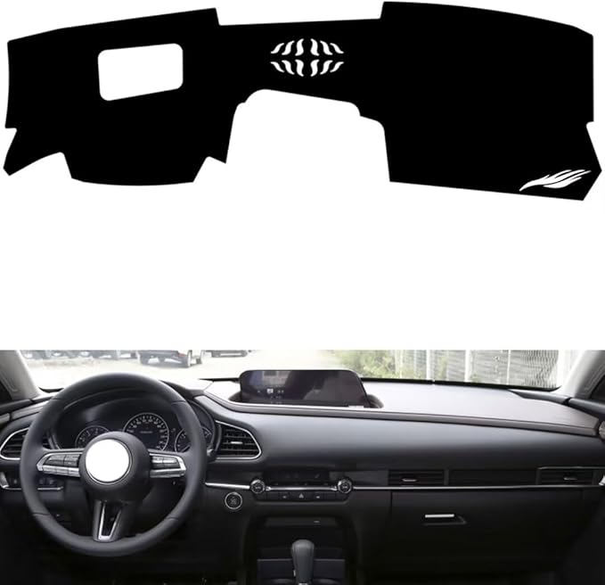 leather dashboard cover Compatible with Mazda CX-30（HUD），dash cover（black）