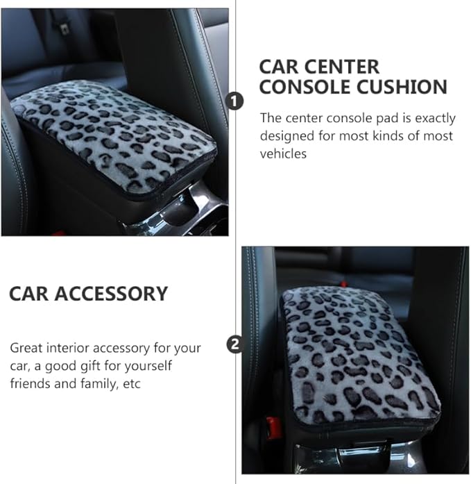 OUNONA Car Center Console Cover Leopard Print Plush Cushion Non-Slip Armrest Pad Soft Protector for SUV Interior Accessories 12.6X7.48 Inches