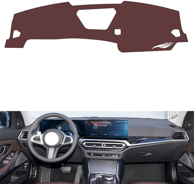Leather Dashboard Cover Compatible with BMW I4 (NO HUD 2022-2023,Dash Board Cover mat Anti-Slip Sun-Proof and dust-Proof(Brown)