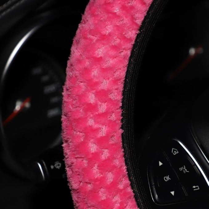 15 Inch Soft Dot Plush Steering Wheel Cover Anti-Slip Comfortable Winter Grip Universal Fit for Most Car Truck Vehicle SUV (Rose)