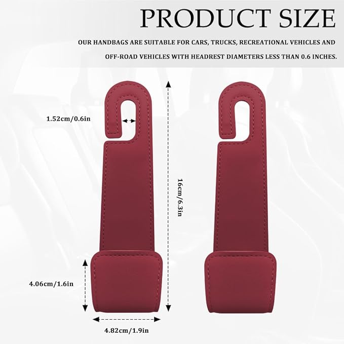 1PCS Purse Holder for Car, Purse Hook for Car, Leather Headrest Hooks for Automotive Back Seat, Auto Accessories Back Seat Organizer Hook for Grocery Bag Handbag Coat (Red, 1PCS)