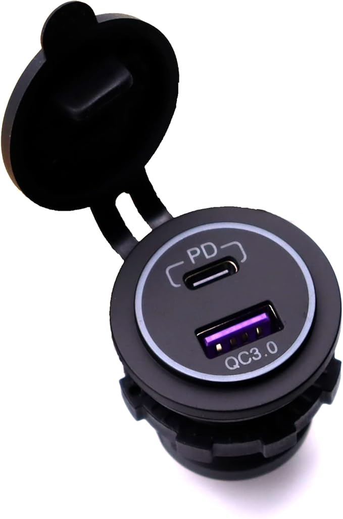MOTONG Waterproof 12V QC3.0 Power Outlet Charger, QC3.0 USB A & PD Type C Car Socket Charger Power Socket Port for Car Marine Boat RV Truck