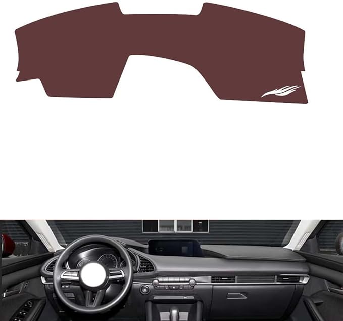 Leather Dashboard Cover Compatible with Mazda 3 Axela (NO HUD、No Speaker) 2020-2023,Dash Board Cover mat Anti-Slip Sun-Proof and dust-Proof(Brown)