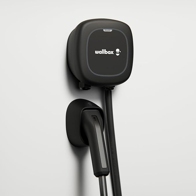 Wallbox Pulsar Plus Level 2 EV Charger 48 Amp - 11.5kW 240V Wall Home EV Charger - J1772 25ft Cable - Outdoor and Indoor EVSE - Energy Star and UL Certified - Assembled in USA - Black Matte