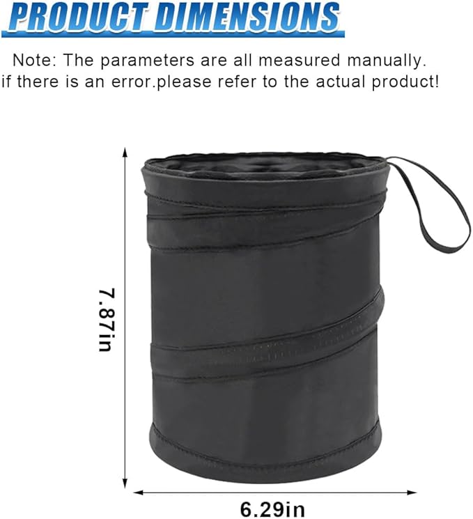 1 Gallon Collapsible Pop-up Car Trash Can - Mini Portable Hanging Garbage Can Car Trash Bin with Attached Hook&Elastic Band - Waterproof Waste Basket Bin Auto Garbage Bag for Cars/Home (1Set)