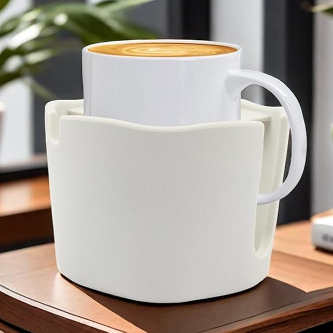 Anti-Spill Cup Holder, FINTHECH Desk Cup Holder,Silicone Suction Cup Holder for Smooth Flat Desk，Holds Cups (White).