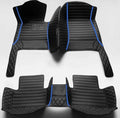 Custom Leather Car Mats, Vehicle-Specific Fit All-Weather Floor Mats, 100% Waterproof Anti-Slip Durable Protection for SUV Truck Sedan, Precision Tailored Protection (Black Splicing Blue Stripes)