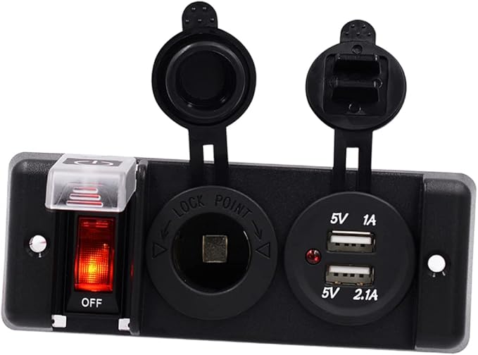 SUPVOX 12v Dual Usb Car Charger Adapter Panel with Cigarette Lighter Socket Power Supply for Cars Boats and Rvs Led Indicator and Circuit Breaker Protection
