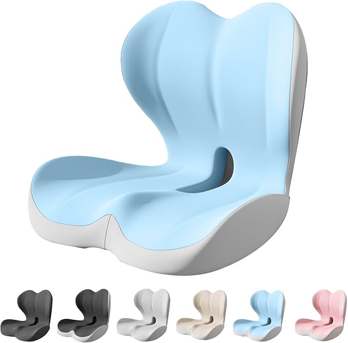 Back and Seat Cushion, Car Seat Cushion, Soothe+ Cushion, Memory Foam L-Shaped Integrated Seat Cushions Lumbar & Lower Back Support for Office Chair, Car (Blue-C)