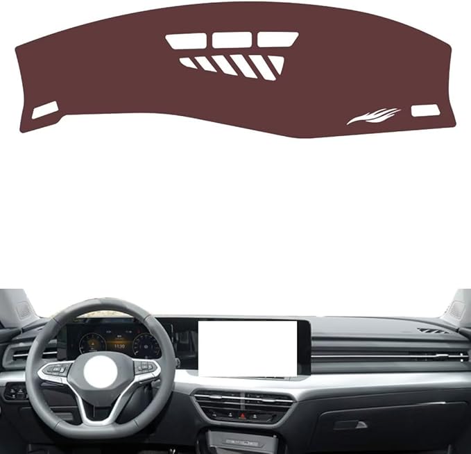 Leather Dashboard Cover Compatible with VW Lamando L (NO HUD 2022-2024,Dash Board Cover mat Anti-Slip Sun-Proof and dust-Proof(Brown)
