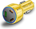 3-Port 90W USB C Car Charger, PD30W & QC3.0 Fast Car Charger Cigarette Lighter Plug Adapter for iPhone/Android/Samsung/iPad (Yellow)
