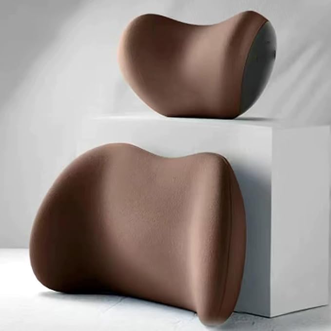 Car Headrest Lumbar Support Cushion for Subaru Outback 2024,reathable Comfortable 3D Memory Foam Adjustable Car Headrest and Lumbar Cushion,Brown