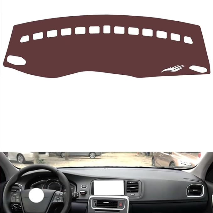 Leather Dashboard Cover Compatible with Volvo V60 2011-2018,Dash Board Cover mat Anti-Slip Sun-Proof and dust-Proof(Brown)
