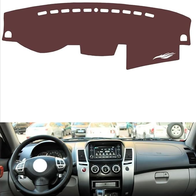 Leather Dashboard Cover Compatible with Mitsubishi Pajero Sport (High Screen),Dash Board Cover mat Anti-Slip Sun-Proof and dust-Proof(Brown)