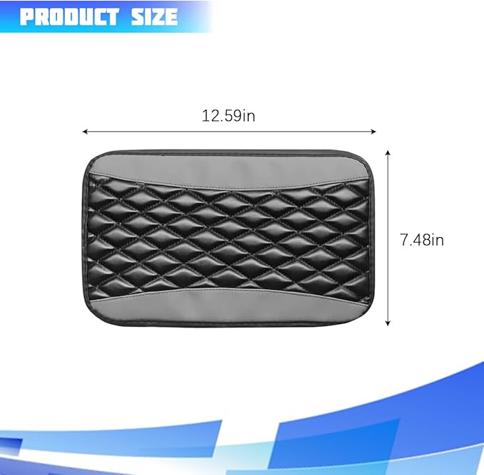 Car Center Console Cover, Comfortable PU Leather Vehicle Armrest Storage Box Cushion Pad, Anti-Scratch Automotive Interior Arm Rest Cover Protector, Universal for Truck SUV Sedan (Gray)