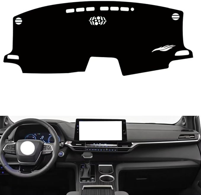Leather Dashboard Cover Compatible with Toyota Sienna （NO HUD） 2021-2024，Dash Cover（Black）