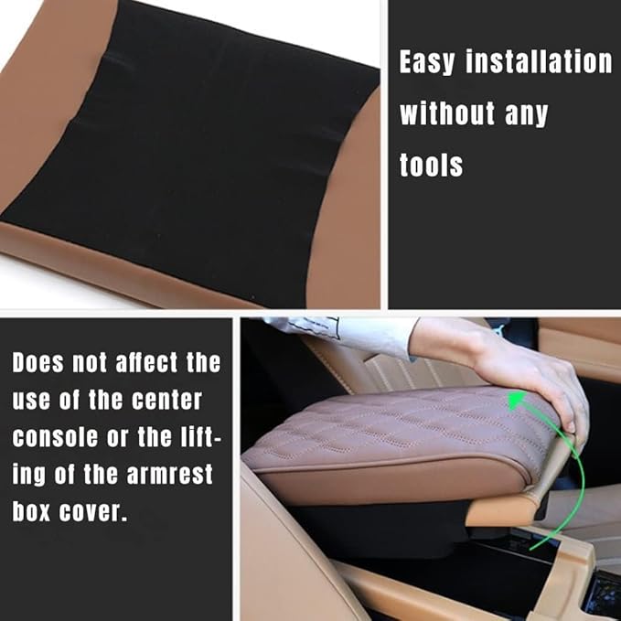Leather Car Armrest Box Pad, 2025 Upgrade Universal Auto Arm Rest Cushion Memory Cotton Armrest Box Pad, Car Center Console Cover for Most Vehicle, Car Accessories (#7)