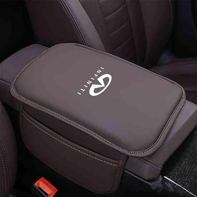 Car Armrest Box Pad for Infiniti QX60/Q50L/QX50/QX55/Q60 Leather Car Armrest Box Cushion Waterproof Center Console Mat Armrest Mat Armrest Cover Accessories,Coffee-with Storage Bag