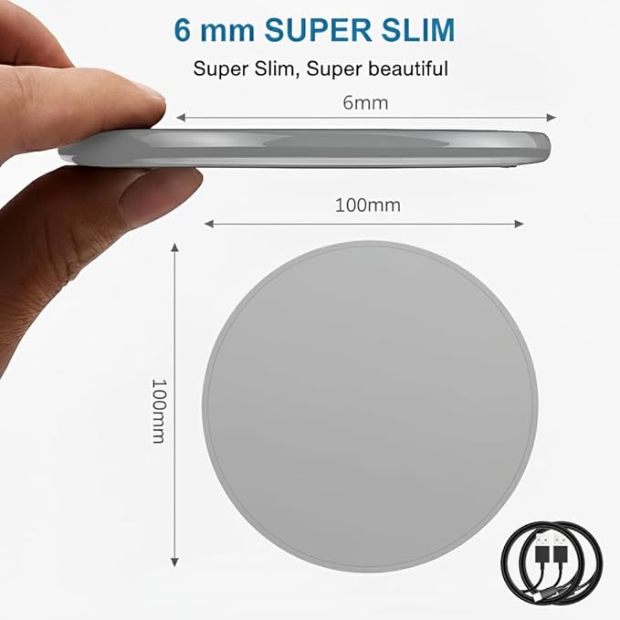 2Pcs Wireless Charger,15W Max Wireless Charging Pad Compatible with iPhone16/16Plus/16Pro /iPhone15/15Pro/15Plus/iPhone14/iPhone13/12/11/X/XR/XS/SE/8,Samsung Galaxy S25/S24/S23/S22/S21/S20/S10 (Grey)