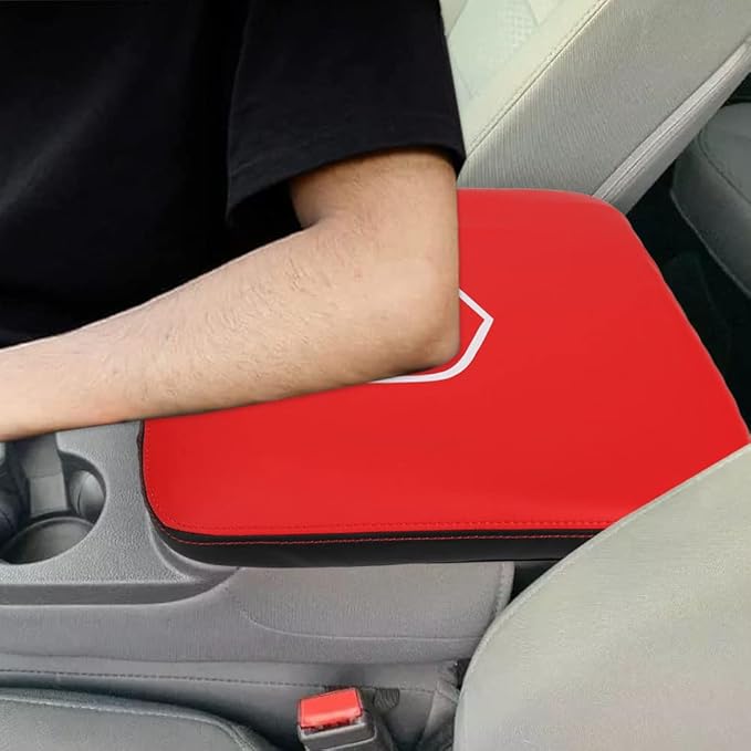 XITER 1PC Center Console Armrest Cover Leather Armrest Cover Cushion for Dodge 2013-2018 Ram 1500 2500 3500 4500 5500 2019-2024 Ram 1500 Classic(Fit for Jump Seat)-Red+Black