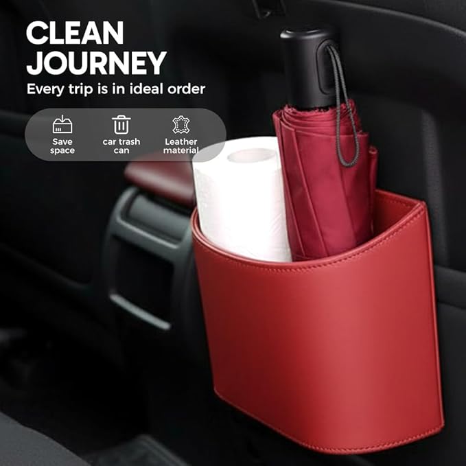 Universal Leather Car Door Cup Holder Trash Can, Leakproof Car Trash Bin,Multifunctional Back Seat Car Organizer for Hold Phones, Snacks, Drinks (A-Brown)