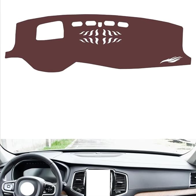 Leather Dashboard Cover Compatible with Volvo XC90（HUD、Speaker） 2015-2026,Dash Board Cover mat Anti-Slip Sun-Proof and dust-Proof(Brown)