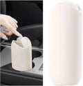 Car Trash Can with Lid, Silicone Leakproof Mini Round Vehicle Garbage Bin for Cup Holder, Portable Automotive Interior Waste Storage & Organizers Accessories, Universal Fit (Beige)