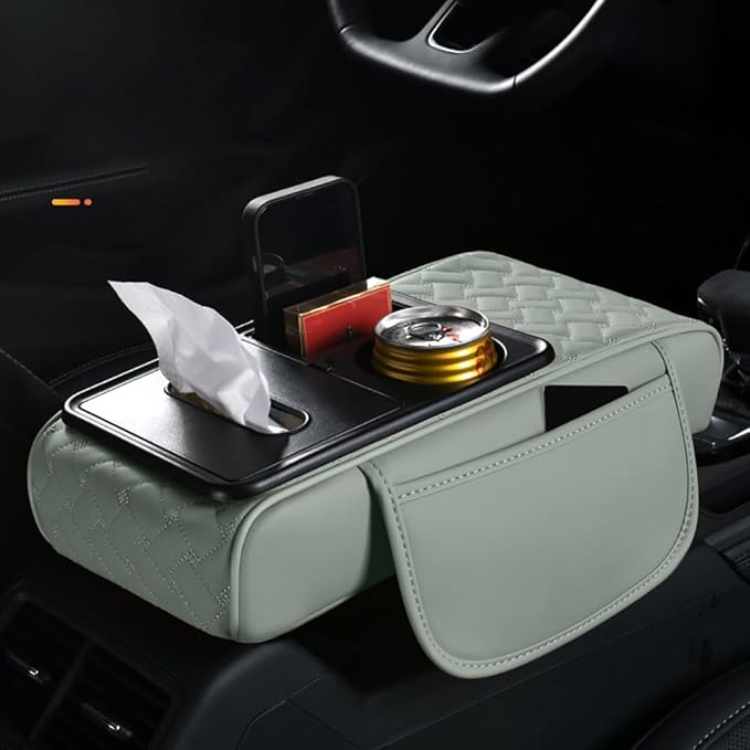 Arm Rest Cover for Car 6.3" Narrow Style,6-in-1 Microfiber Leather Center Console Cover with 2 Storage Bags Cup Holder, Tissue Box Slot, Phone Slot,Universal Accessories Interior Organizers (Grey)