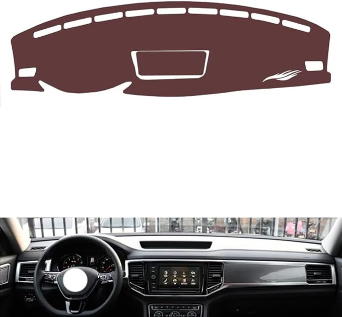 Leather Dashboard Cover Compatible with VW Teramont（no Speakers） 2017-2020,Dash Board Cover mat Anti-Slip Sun-Proof and dust-Proof(Brown)