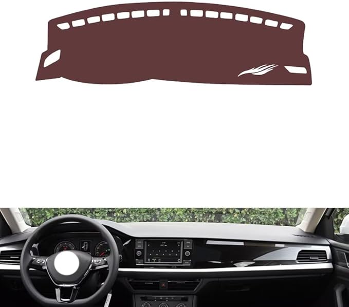 Leather Dashboard Cover Compatible with VW Lavida Plus 2018-2022,Dash Board Cover mat Anti-Slip Sun-Proof and dust-Proof(Brown)