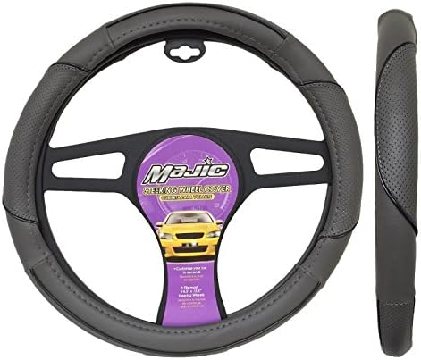 Majic Slip-On Steering Wheel Cover with Sports Line Design, Large - 1 Ea. (Gray/Black)