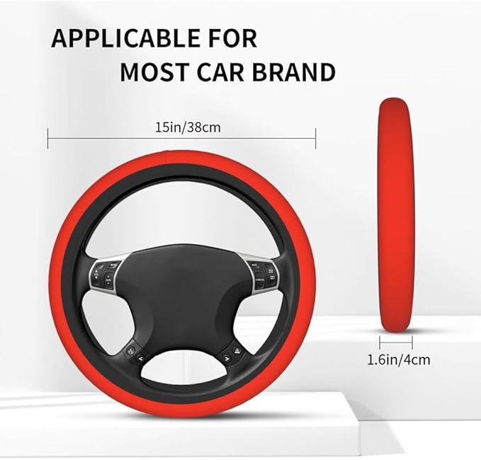 Elastic Stretch Steering Wheel Cover,Warm in Winter and Cool in Summer, Car Universal 15 inch, Microfiber Breathable Ice Silk, Anti-Slip, Odorless, Easy Carry,Red