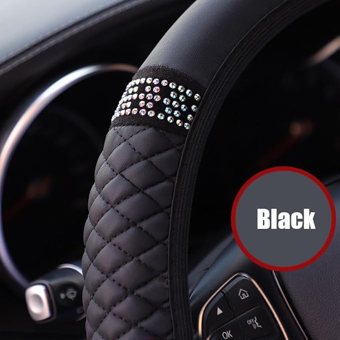 WLERIR Microfiber Leather Steering Wheel Cover with Anti-Slip Lining Universal Car Accessory for Steering Wheel with a Diameter of 14.5-15 inch (Black)