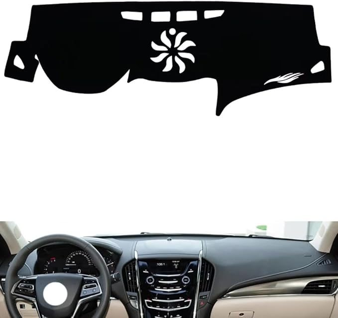 Leather Dashboard Cover Compatible with Cadillac ATS (Speaker) 2014-2019，Dash Cover（Black）