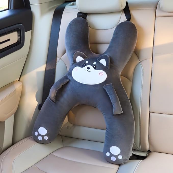 Car Pillow for Travel – Animal-Themed Car Seat Cushion with Safety Belt Protector – 4 Cute Styles: Pig, Dog, Rabbit, Panda (Pig)