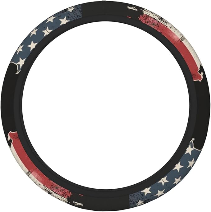 Steering Wheel Cover Polyester Thick Non-Slip Car Steering Wheel Cover Protector Universal 15 Inch, American Soldiers，USA Flag