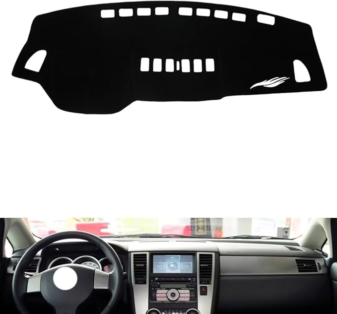 leather dashboard cover Compatible with Nissan Tiida（sensor） 2005-2008，dash cover（black）