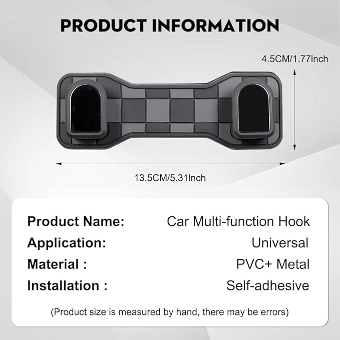 NHHEO Car Hooks, Strong Self-Adhesive Multifunctional Metal Backseat Dashboard Hangers Universal Vehicle Hook for Key Charging Cable Earphone Bag(Black)