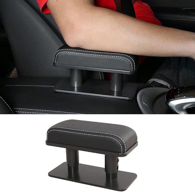 KACEPAR Arm Wrist Rest Support Adjustable Height Comfort Pad, Car Door Armrest Rest Pad Adjustable Height Car Armrest Left Elbow Support, Universal Fit for Most Car - Black with Red Stitches
