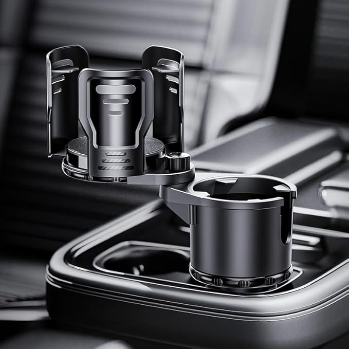 Upgrade Dual Cup Holder Expander, 2 in 1 Multifunction Cup Holder for Car with Lock, 360° Rotating Car Cup Drink Holder with Adjustable Base, Cupholder Expander for Large Water Bottles, Cups