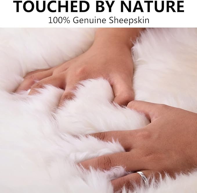 LLB Auto Center Console Cover Pad Universal Fit for SUV/Truck/Car, Genuine Sheepskin Wool Fur Car Armrest Seat Box Cover, Furry Fluffy Auto Armrest Cover Protector (White)