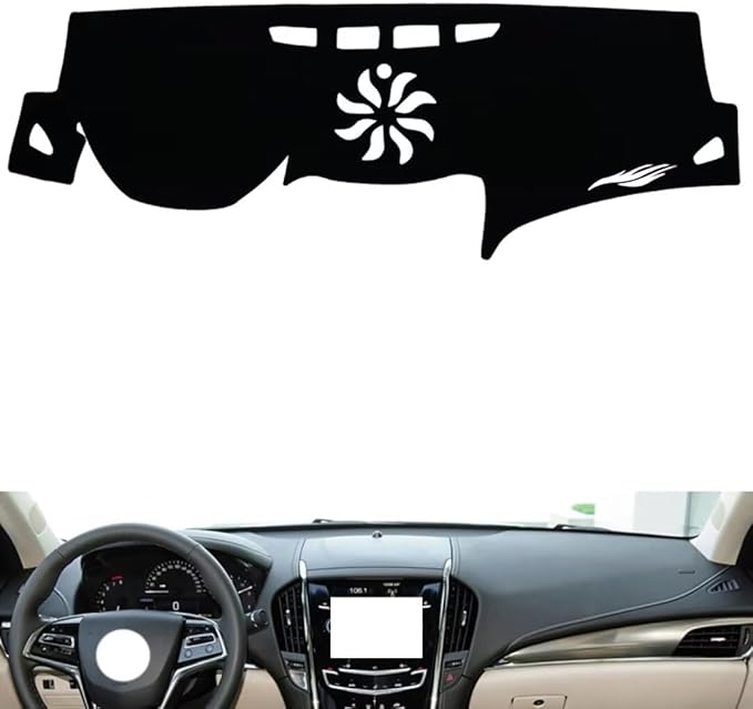 Leather Dashboard Cover Compatible with Cadillac ATS-L (Speaker) 2014-2019，Dash Cover（Black）