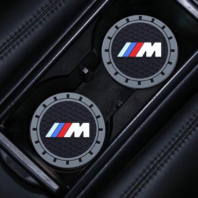 Silicone 2PCS Car Cup Mat Holder Coasters Compatible with BMW M M2 M4 M5 M6 M8 X1 X2 X3 X5 X6 M135i M240i Z4 328i X7, Non-Slip Car Coasters for Cup Holder Interior